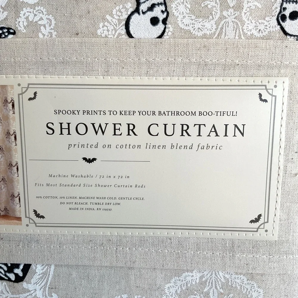 Envogue Halloween Day of the Dead Damask Cotton Linen Shower Curtain 72x72
